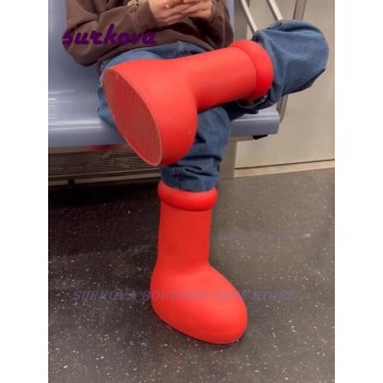 Big Red Cartoon Boots for Women and Men with Thick Bottom, Round Toe, and Flat Slip-On Design